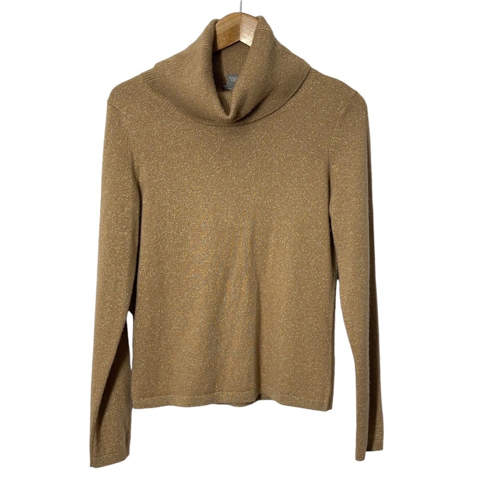 Ann Taylor Cashmere Bld Cowl Neck Sweater Womens M with Gold Metallic Accent